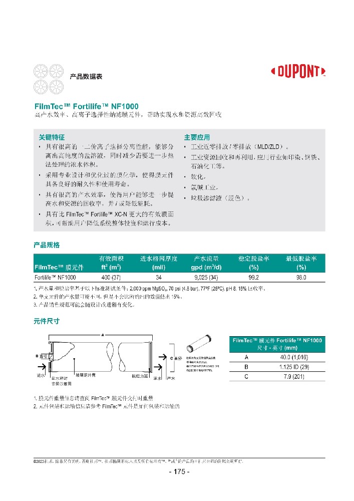 杜邦NF1000反滲透納濾膜